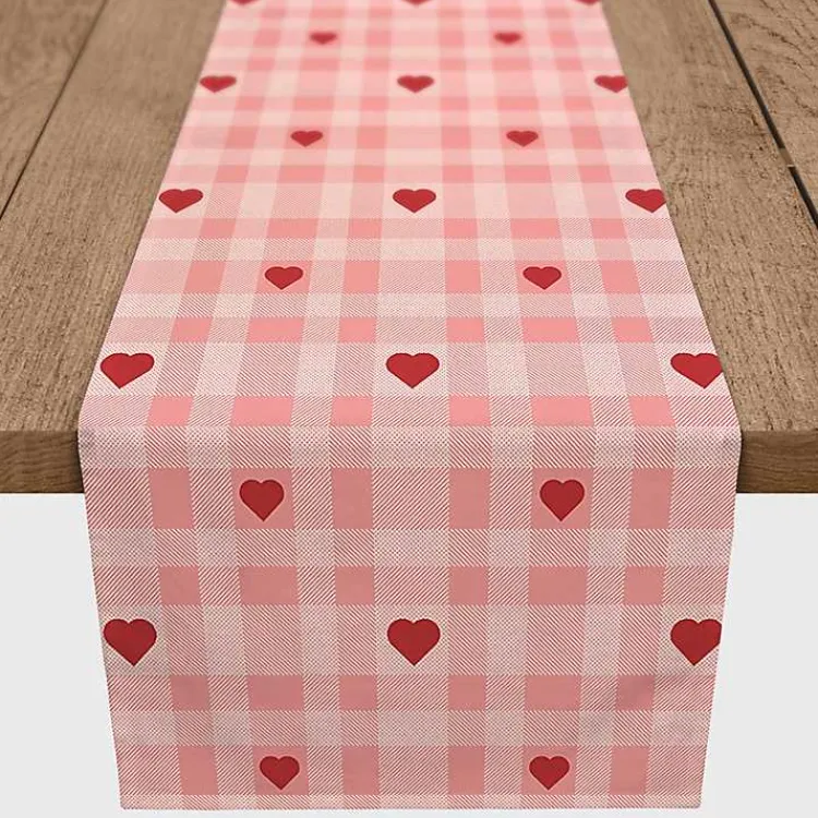 Kirklands Home Table Linens|Pink Plaid Hearts Table Runner, 90 in.