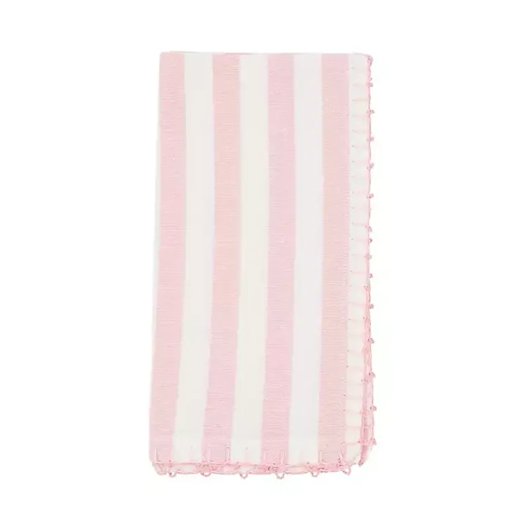Kirklands Home Table Linens|Pink Striped Whipstich Napkins, Set of 4