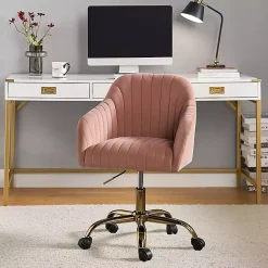 Kirklands Home Office Furniture|Velvet Swivel Jacyln Office Chair Pink