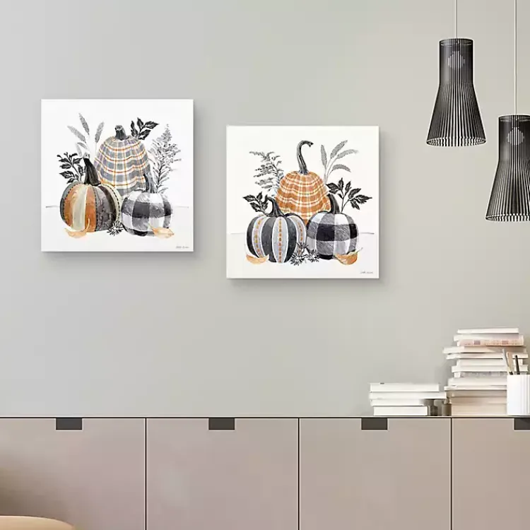 Clearance Plaid Pumpkins Canvas Art Prints, Set of 2 Fall
