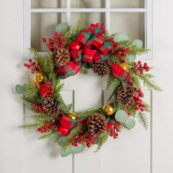 Outlet Plaid Ribbon and Ornament Christmas Wreath Christmas Wreaths