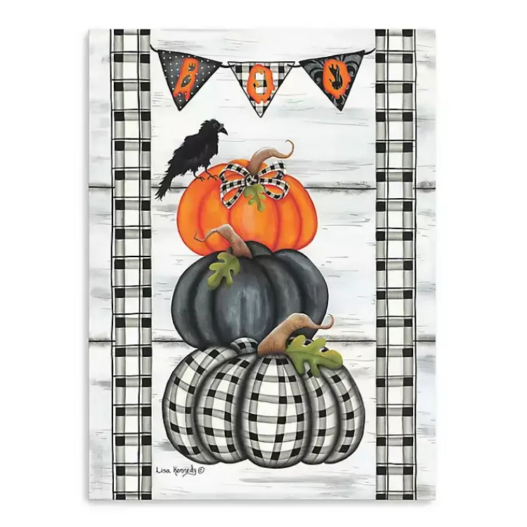 Clearance Plaid Stacked Pumpkins Canvas Art Print, 24x32 Halloween