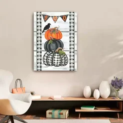 Clearance Plaid Stacked Pumpkins Canvas Art Print, 24x32 Halloween
