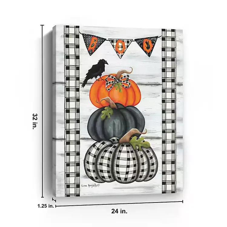 Clearance Plaid Stacked Pumpkins Canvas Art Print, 24x32 Halloween