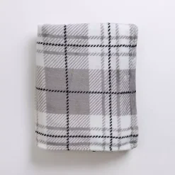 Best Plush Gray Box Plaid Throw Blankets & Throws
