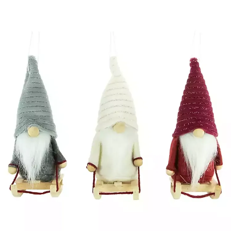 Plush Sledding Gnomes, Set of 3 Christmas Decorations