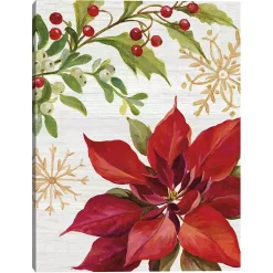 Discount Poinsettia and Holly Canvas Art Print Christmas Art & Wall Decor