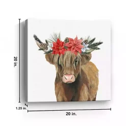 Hot Poinsettia Highland Cow Canvas Art Print Christmas Art & Wall Decor