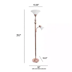 Kirklands Home Floor Lamps|Polished Rose Gold and White Reading Arm Torchiere Pink