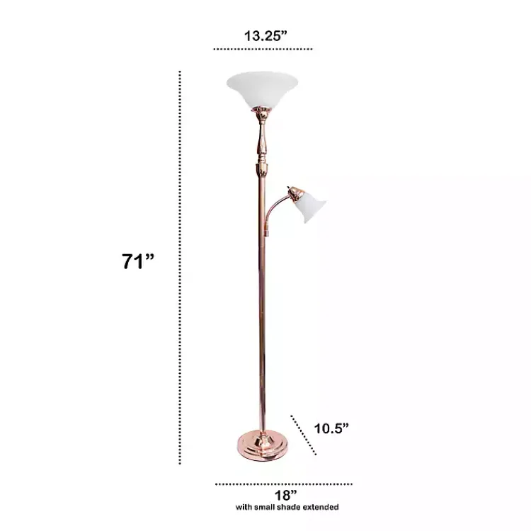 Kirklands Home Floor Lamps|Polished Rose Gold and White Reading Arm Torchiere Pink