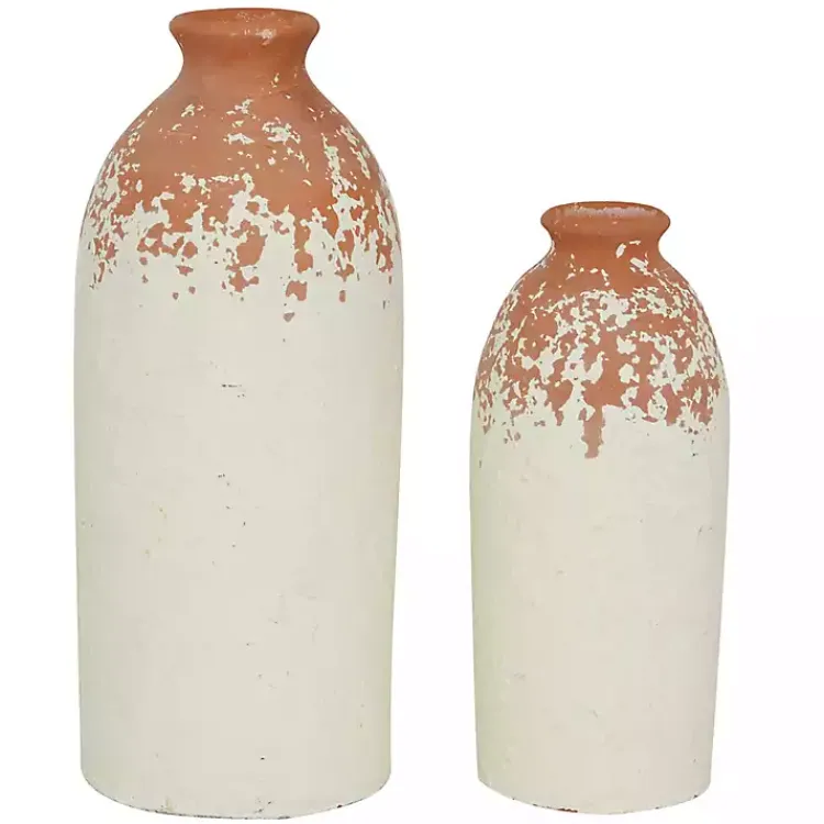Outlet Porcelain and Terracotta Textured Vases, Set of 2 Vases