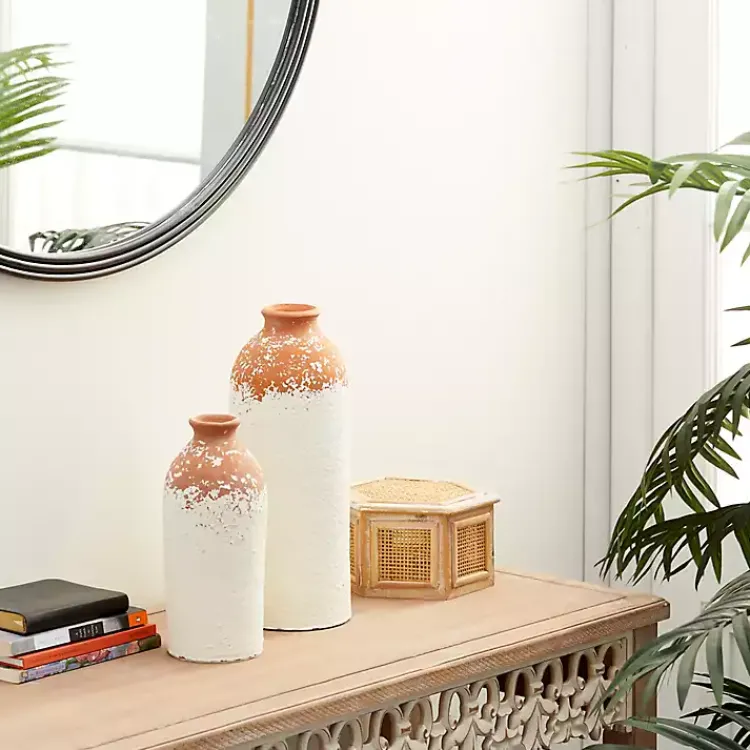 Outlet Porcelain and Terracotta Textured Vases, Set of 2 Vases