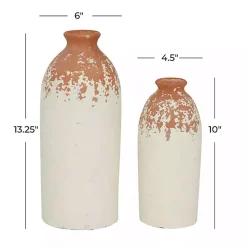 Outlet Porcelain and Terracotta Textured Vases, Set of 2 Vases