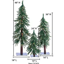 Hot Pre-Lit Assorted Alpine Christmas Trees, Set of 3 Christmas Trees
