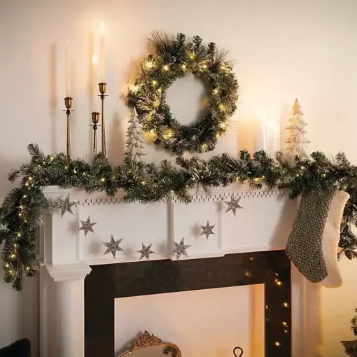 Pre-Lit Flocked Mixed Pine and Pinecone Garland Christmas Arrangements & Garland