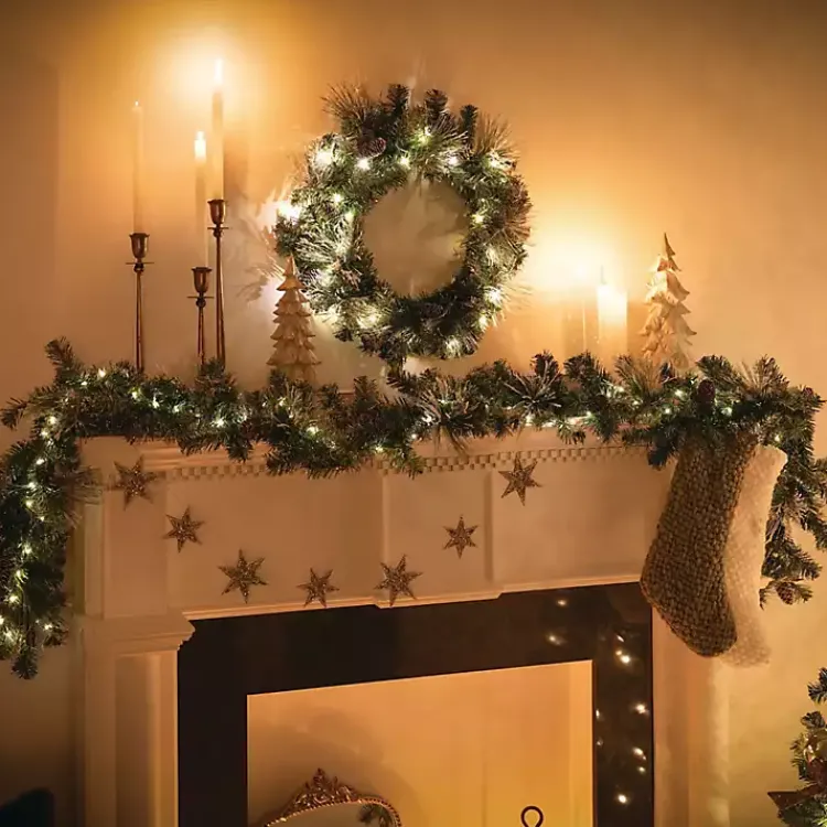 Discount Pre-Lit Frosted Pine and Pinecone Christmas Wreath Christmas Wreaths