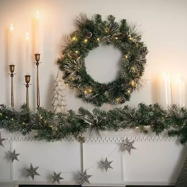 Discount Pre-Lit Frosted Pine and Pinecone Christmas Wreath Christmas Wreaths