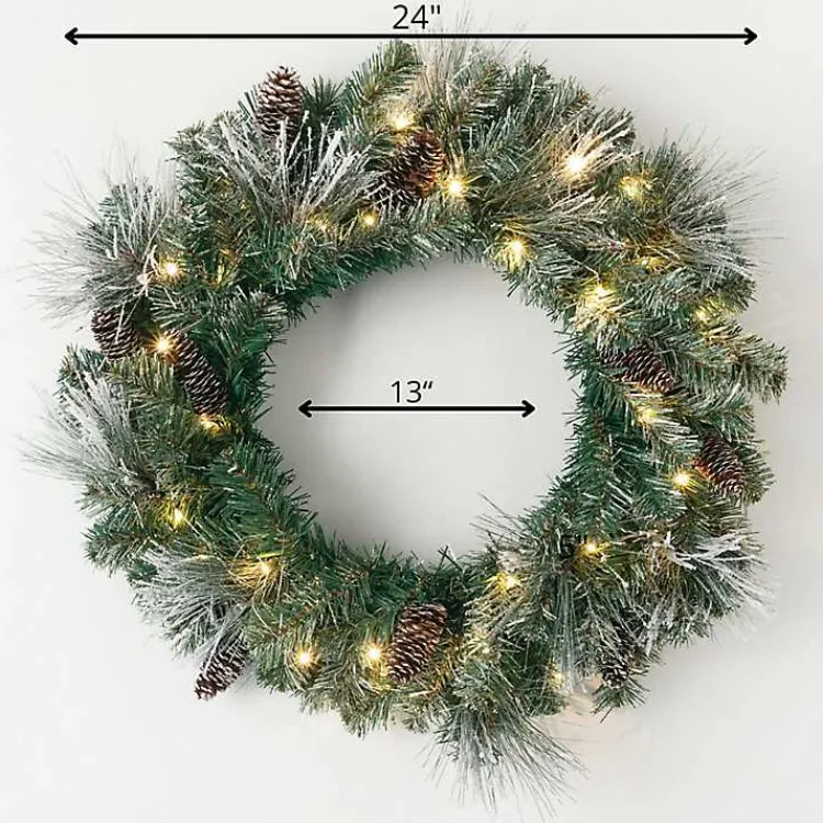 Discount Pre-Lit Frosted Pine and Pinecone Christmas Wreath Christmas Wreaths