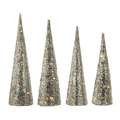 Hot Pre-Lit Glitter Cone Christmas Trees, Set of 3 Christmas Decorations