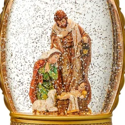 Pre-Lit en Crown Holy Family Snow Globe Christmas Decorations