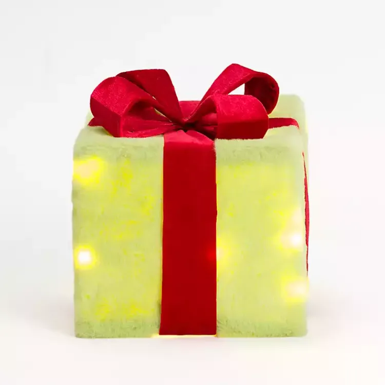 Hot Pre-Lit Green Whimsical Christmas Gift Box, 8 in. Outdoor Christmas Decorations