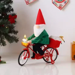 Hot Pre-Lit Moving Christmas Gnome Bicycle Figurine Christmas Decorations