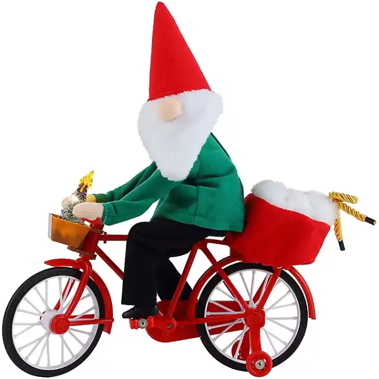 Hot Pre-Lit Moving Christmas Gnome Bicycle Figurine Christmas Decorations