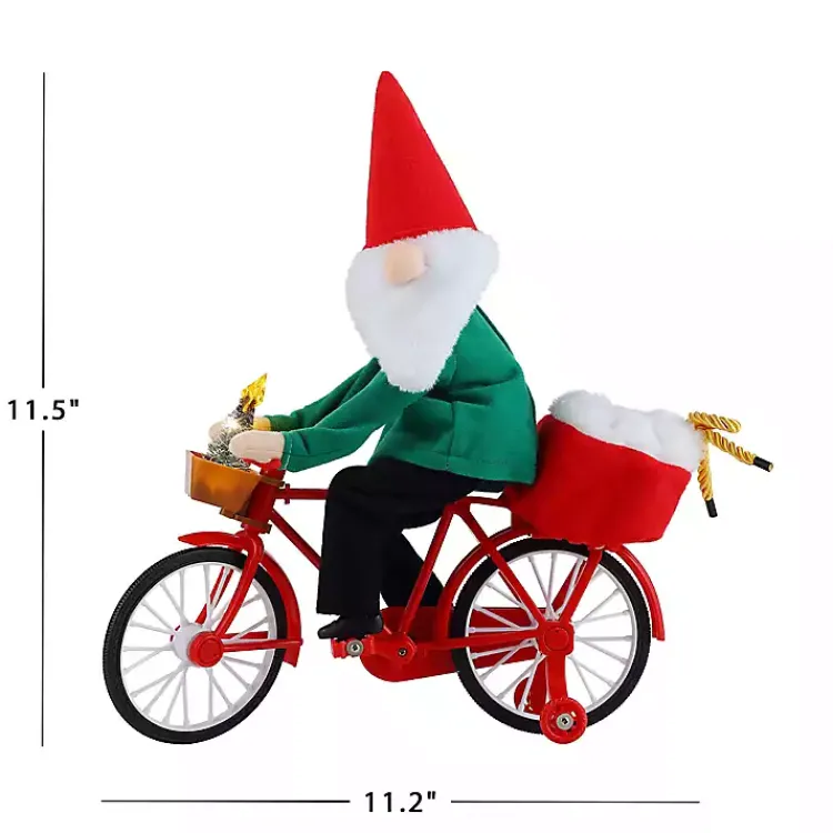 Hot Pre-Lit Moving Christmas Gnome Bicycle Figurine Christmas Decorations