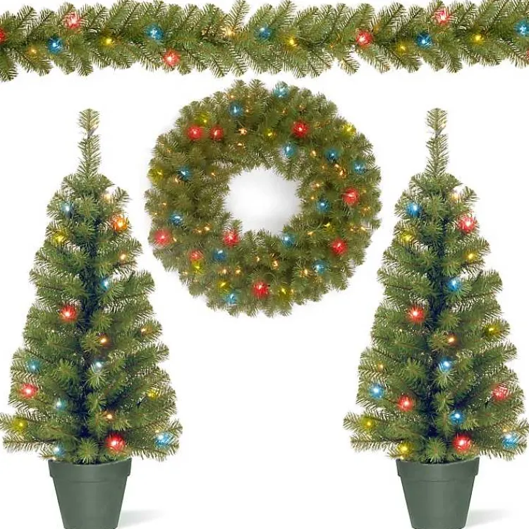 Hot Pre-Lit Multicolor 4-pc. Christmas ery Set Christmas Arrangements & Garland