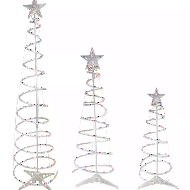 Online Pre-Lit Multicolor White Spiral Trees, Set of 3 Outdoor Christmas Decorations