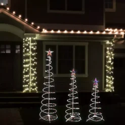 Online Pre-Lit Multicolor White Spiral Trees, Set of 3 Outdoor Christmas Decorations
