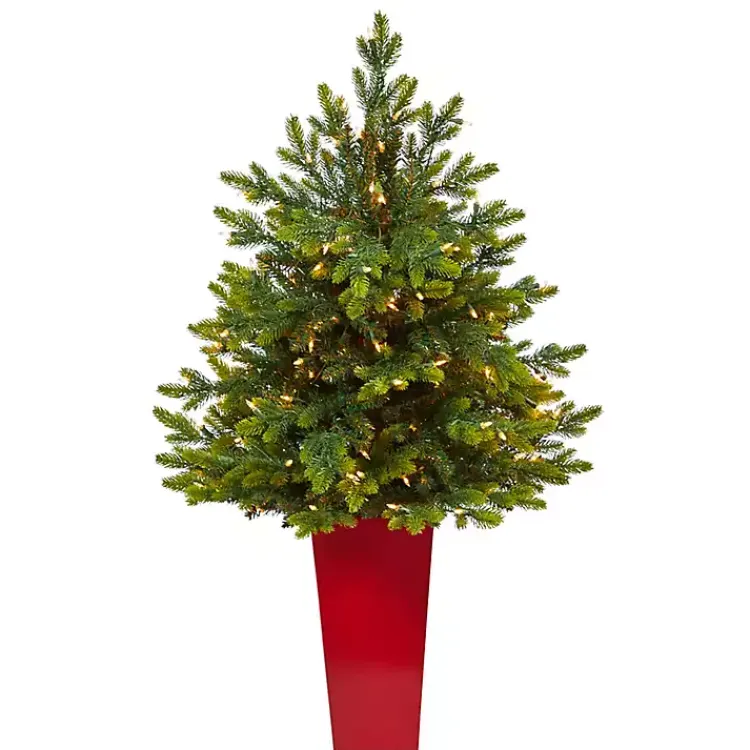 Discount Pre-Lit North Carolina Fir Tree in Red Planter Christmas Arrangements & Garland
