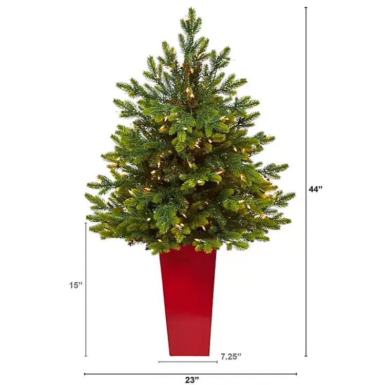 Discount Pre-Lit North Carolina Fir Tree in Red Planter Christmas Arrangements & Garland