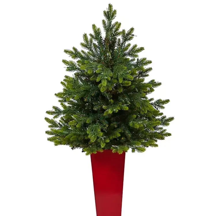 Discount Pre-Lit North Carolina Fir Tree in Red Planter Christmas Arrangements & Garland