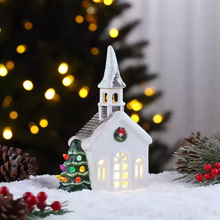 Clearance Pre-Lit Nostalgic Christmas Church Christmas Decorations