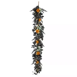 Discount Pre-Lit Pumpkin and Black Leaf Garland Halloween