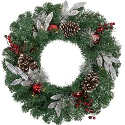 Pre-Lit Silver Leaf and Pine Wreath Christmas Wreaths