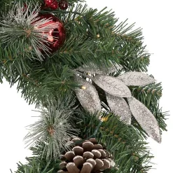 Pre-Lit Silver Leaf and Pine Wreath Christmas Wreaths
