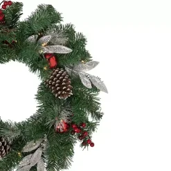 Pre-Lit Silver Leaf and Pine Wreath Christmas Wreaths