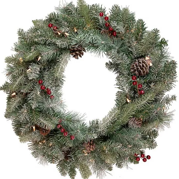 Hot Pre-Lit Snowy Waterloo Pine Wreath Christmas Wreaths