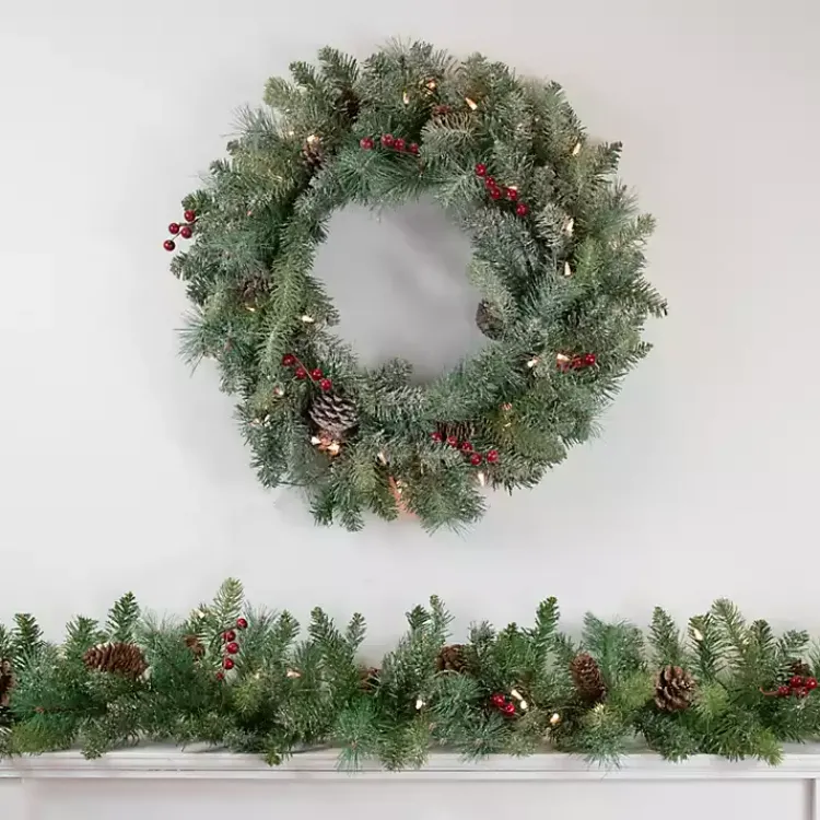 Hot Pre-Lit Snowy Waterloo Pine Wreath Christmas Wreaths