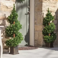 Outlet Pre-Lit Spiral Potted Pine Trees, Set of 2 Christmas Trees