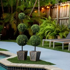 Sale Pre-Lit Triple Boxwood Topiary in Planter, 4 ft. Trees & Topiaries