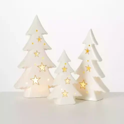 Best Pre-Lit Porcelain Tree Statues, Set of 3 Christmas Decorations