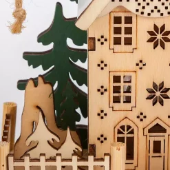 Clearance Pre-Lit Wooden House Christmas Ornaments, Set of 3 Christmas Ornaments