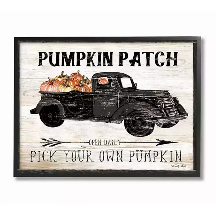 Hot Pumpkin Patch Black Truck Framed Giclee Art Print Fall