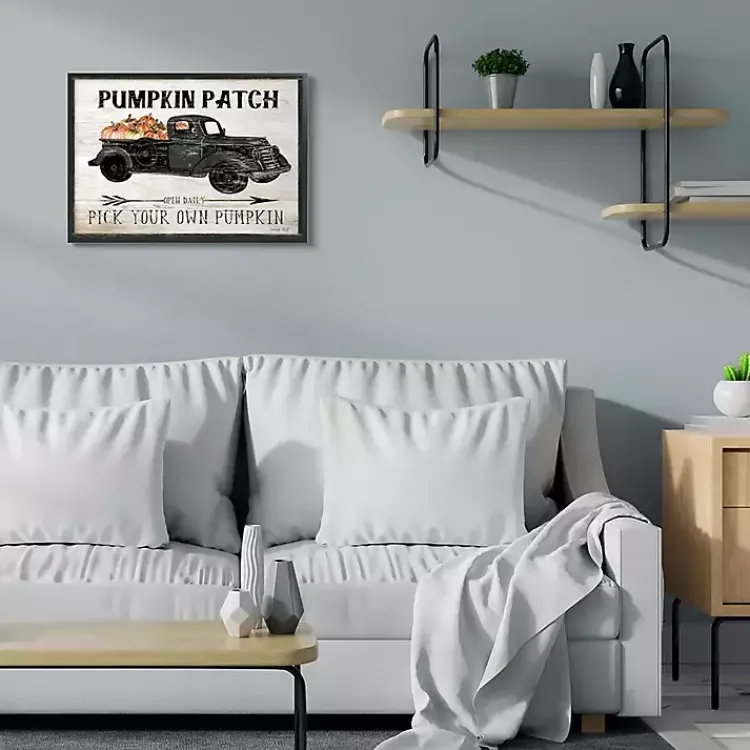 Hot Pumpkin Patch Black Truck Framed Giclee Art Print Fall