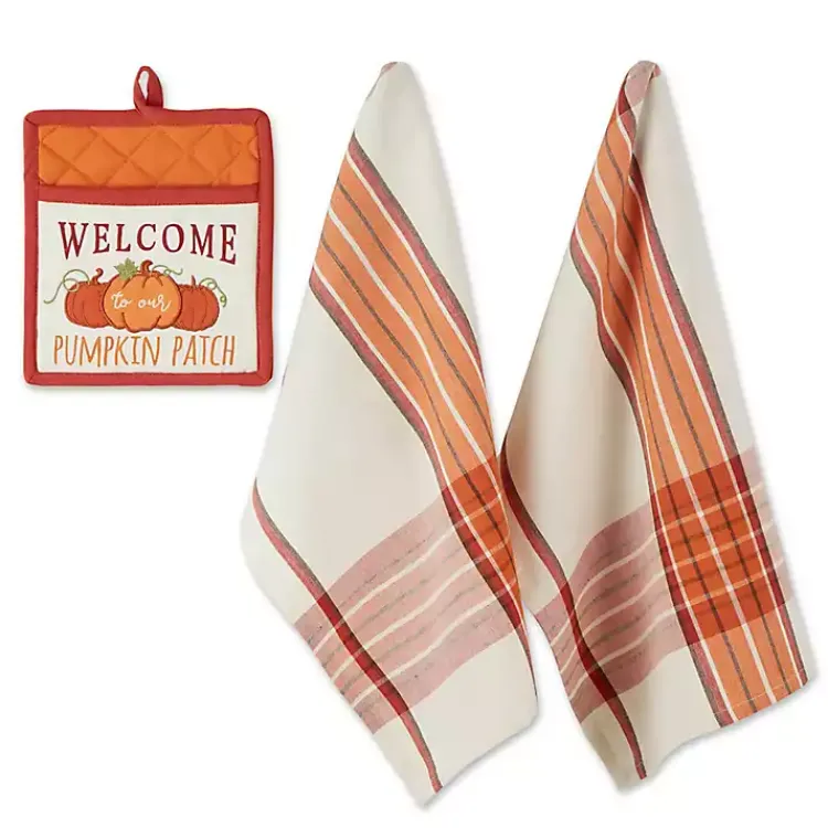 Clearance Pumpkin Patch 3-pc. Dishtowel and Potholder Set Fall