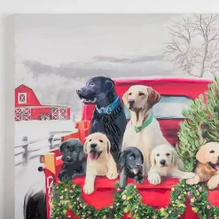 Outlet Puppies in Truck Christmas Canvas Wall Plaque Christmas Art & Wall Decor