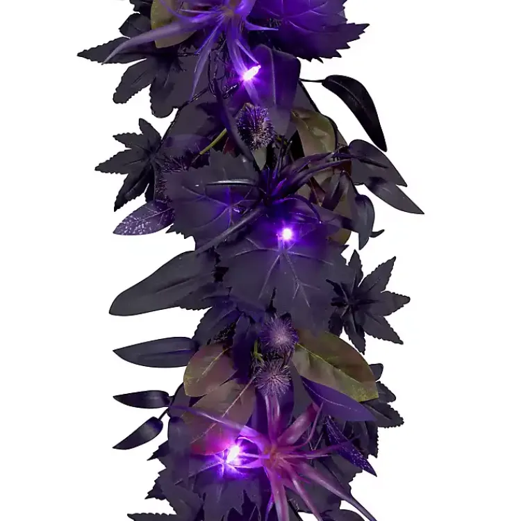 Best Purple Pre-Lit Black Leaves Garland Halloween